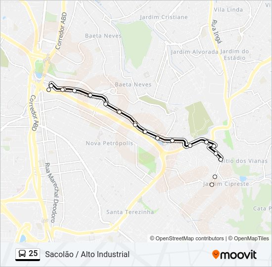 Mapa da linha 25 de ônibus