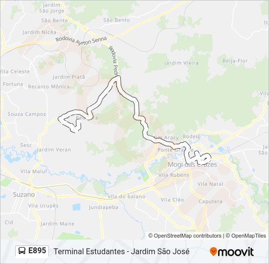 Mapa da linha E895 de ônibus