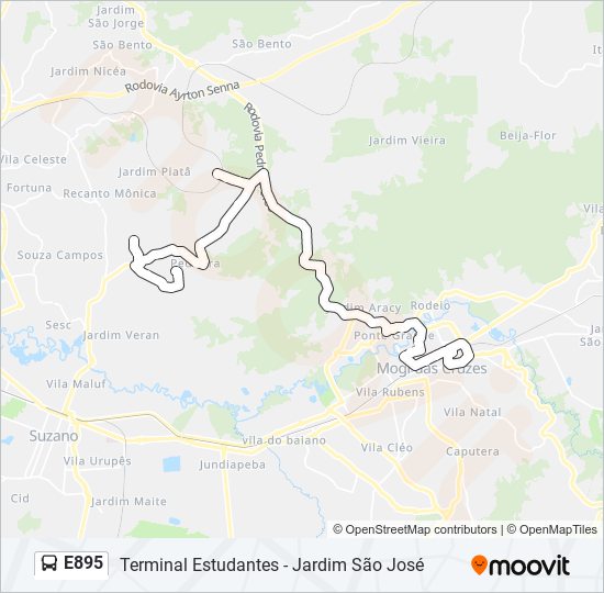 Mapa da linha E895 de ônibus