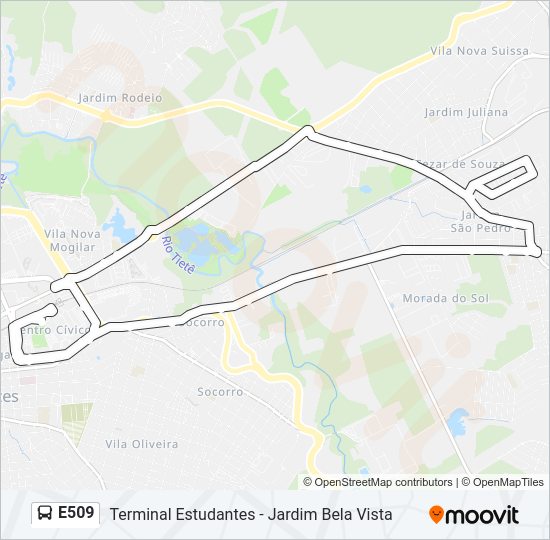 Mapa da linha E509 de ônibus