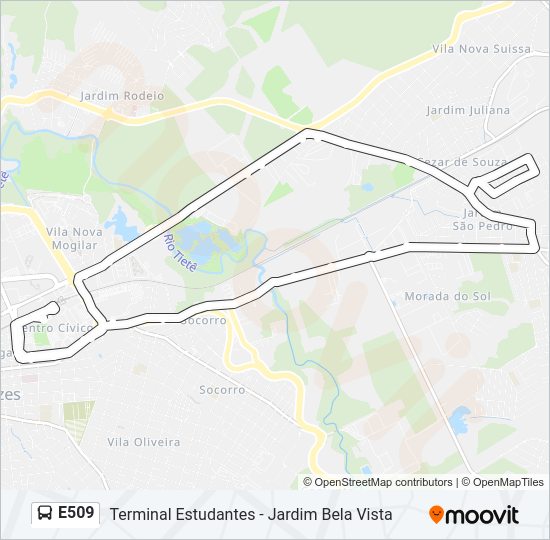 Mapa da linha E509 de ônibus