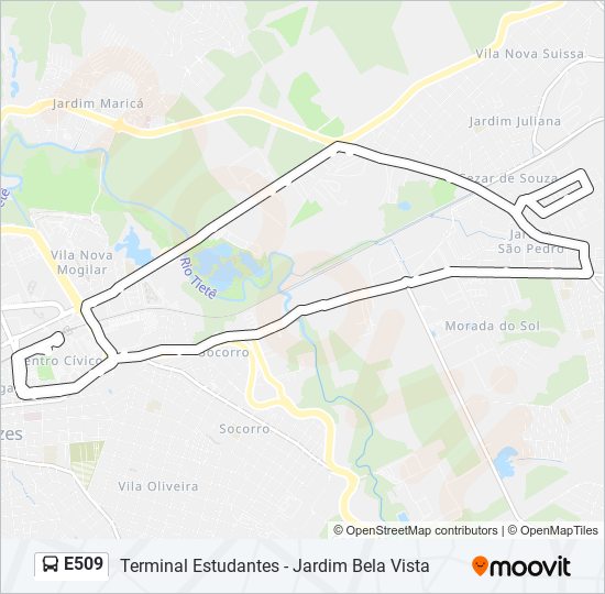 Mapa da linha E509 de ônibus