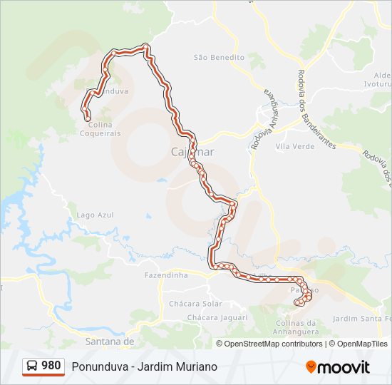 Mapa da linha 980 de ônibus