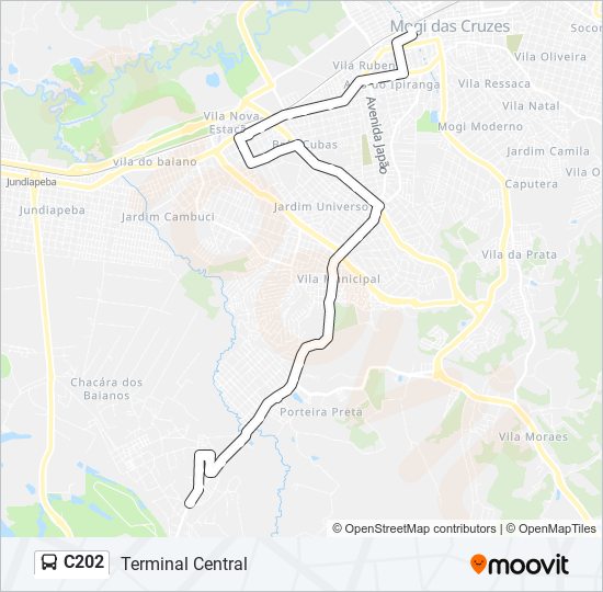 Mapa da linha C202 de ônibus