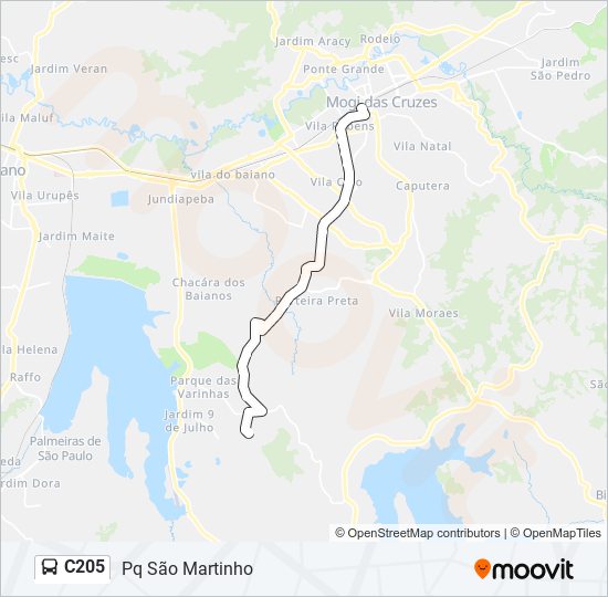Mapa da linha C205 de ônibus