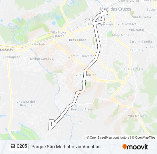 Mapa da linha C205 de ônibus