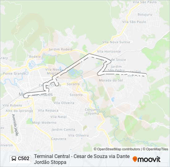 Mapa da linha C502 de ônibus