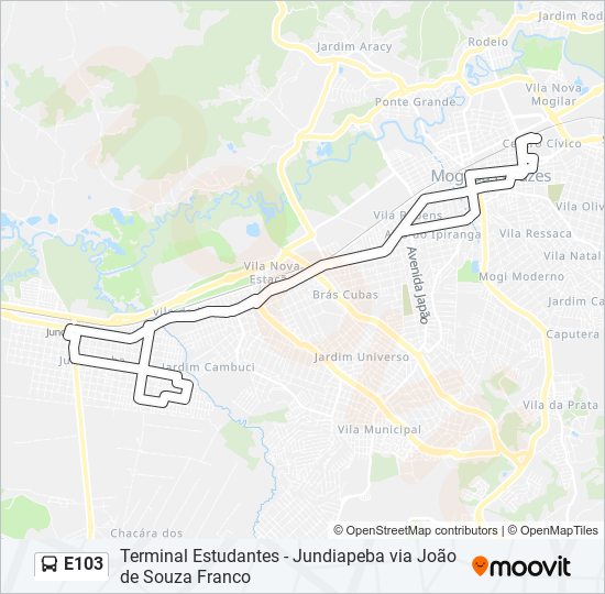 Mapa da linha E103 de ônibus