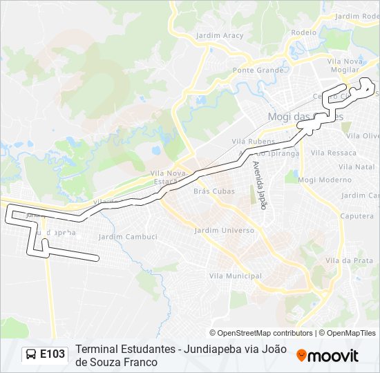 Mapa da linha E103 de ônibus