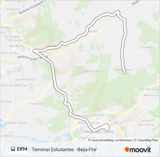 Mapa da linha E894 de ônibus
