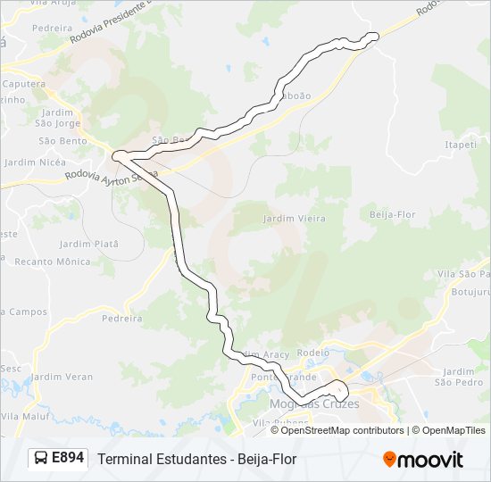 Mapa da linha E894 de ônibus