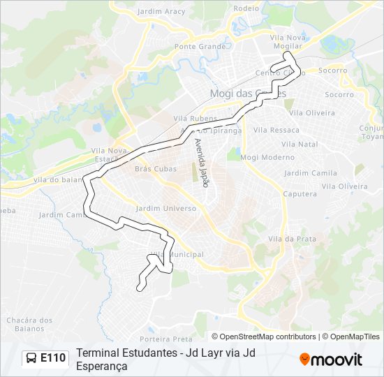 Mapa da linha E110 de ônibus