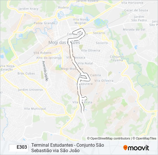 Mapa da linha E303 de ônibus