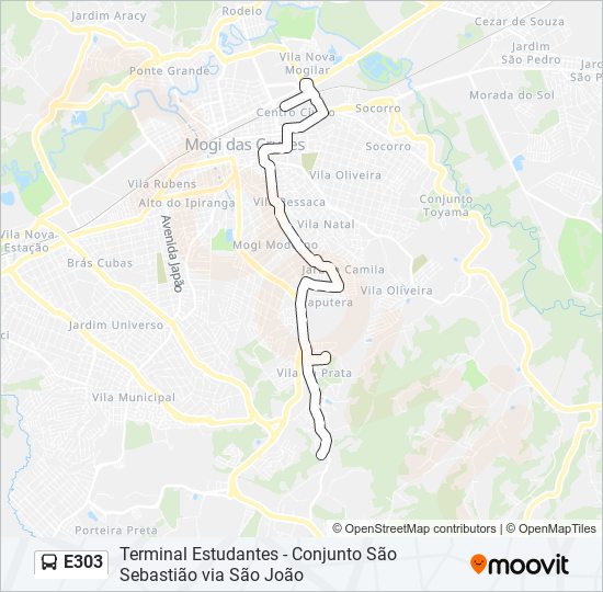 Mapa da linha E303 de ônibus