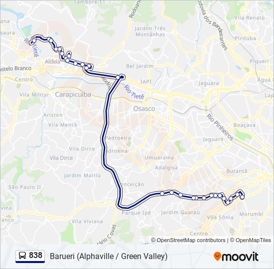 Mapa da linha 838 de ônibus