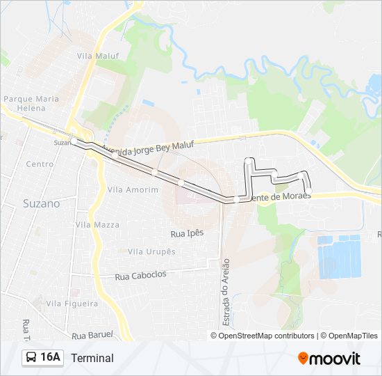 Mapa da linha 16A de ônibus