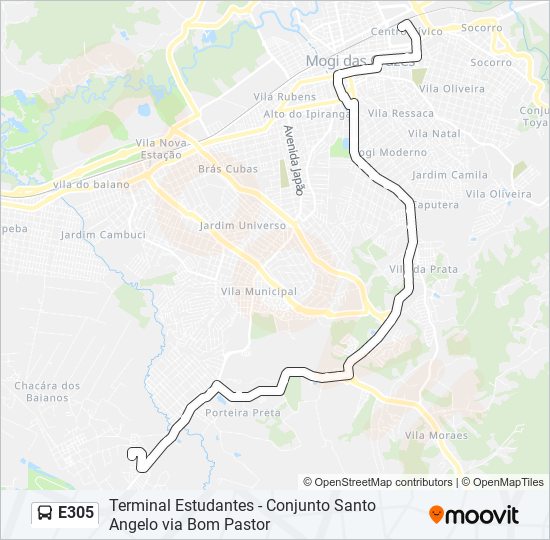 Mapa da linha E305 de ônibus