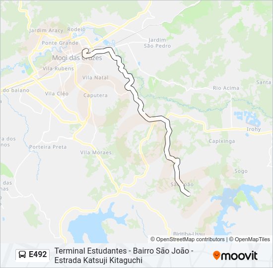 Mapa da linha E492 de ônibus