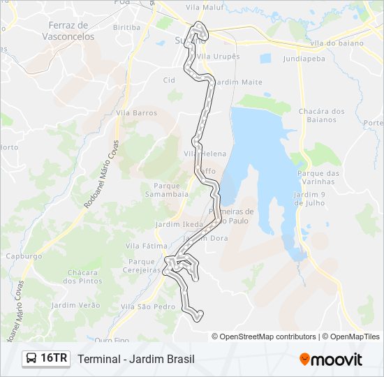 Mapa da linha 16TR de ônibus