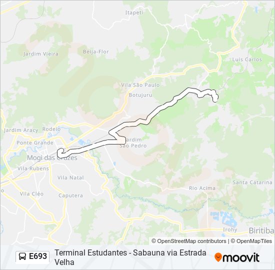 Mapa da linha E693 de ônibus