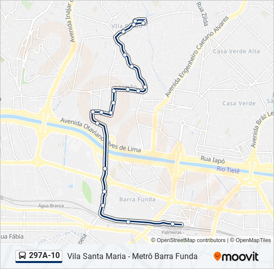 Mapa da linha 297A-10 de ônibus