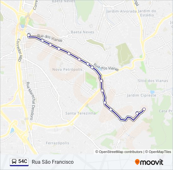 Mapa de 54C de autobús