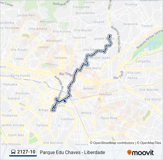 Mapa da linha 2127-10 de ônibus