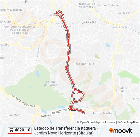 Mapa da linha 4020-10 de ônibus