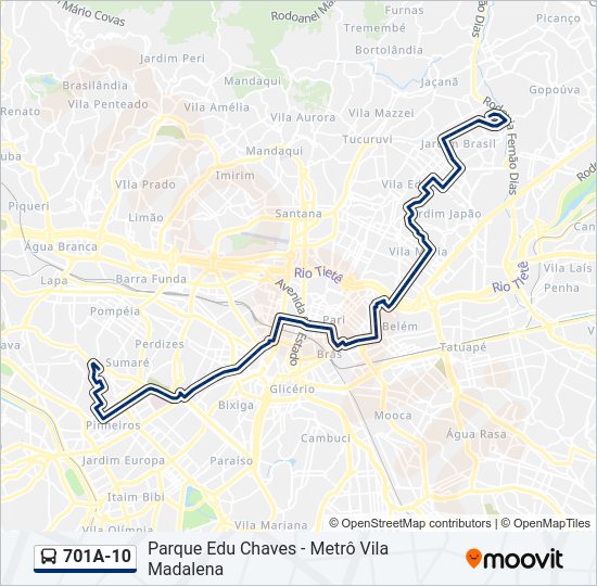 Mapa da linha 701A-10 de ônibus