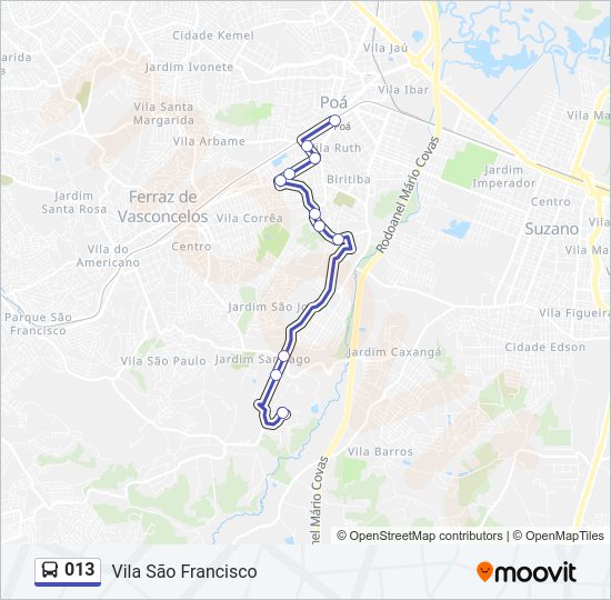 Mapa da linha 013 de ônibus