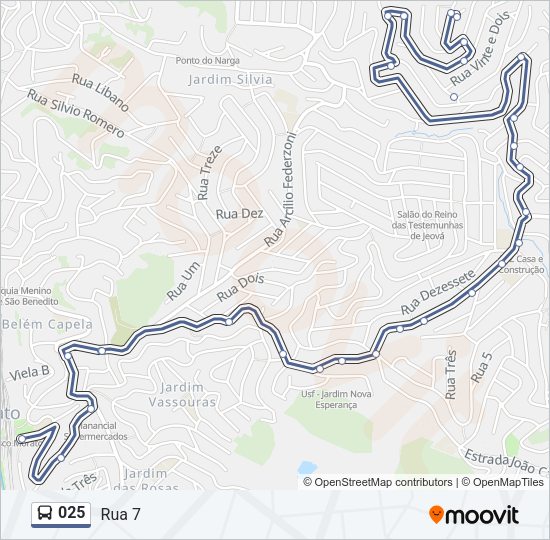 Mapa da linha 025 de ônibus