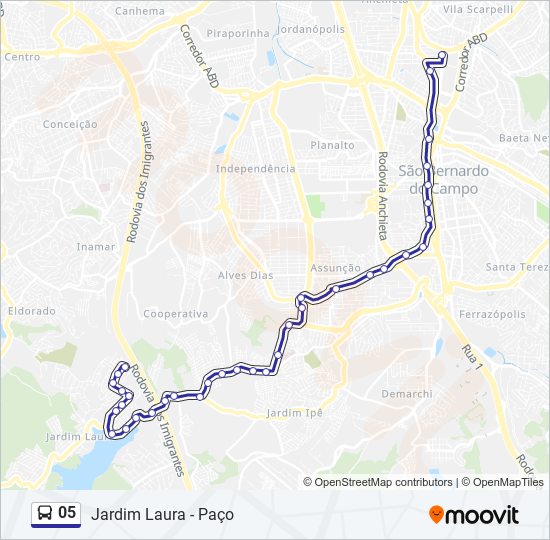 Mapa da linha 05 de ônibus