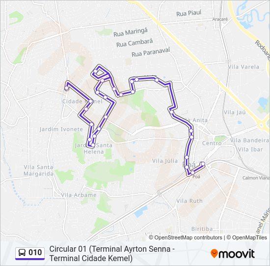 Mapa da linha 010 de ônibus