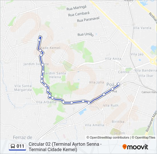 Mapa da linha 011 de ônibus