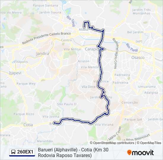 Mapa da linha 260EX1 de ônibus