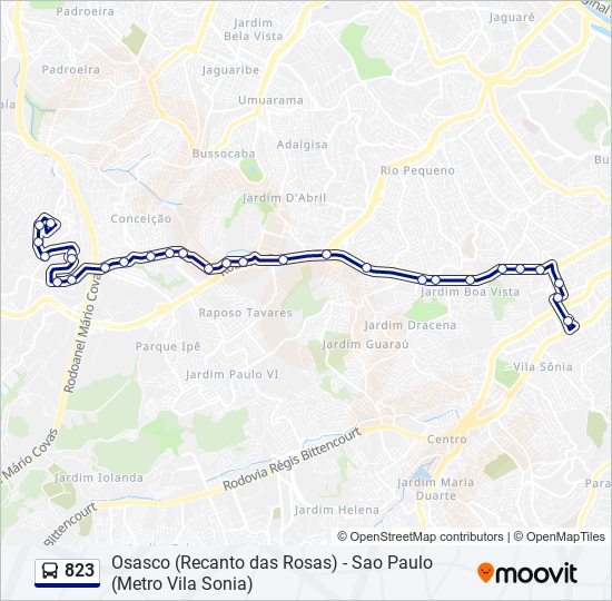 Mapa da linha 823 de ônibus