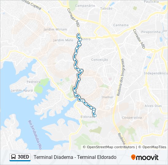 Mapa da linha 30ED de ônibus