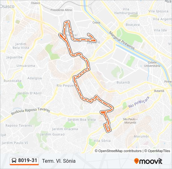 Mapa da linha 8019-31 de ônibus