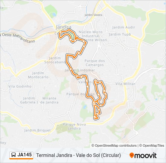 Mapa da linha JA145 de ônibus