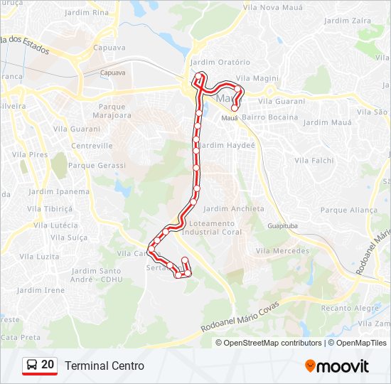 Rota da linha 20: horários, paradas e mapas - Res. Itaim / Santa