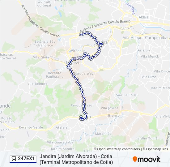 Mapa da linha 247EX1 de ônibus