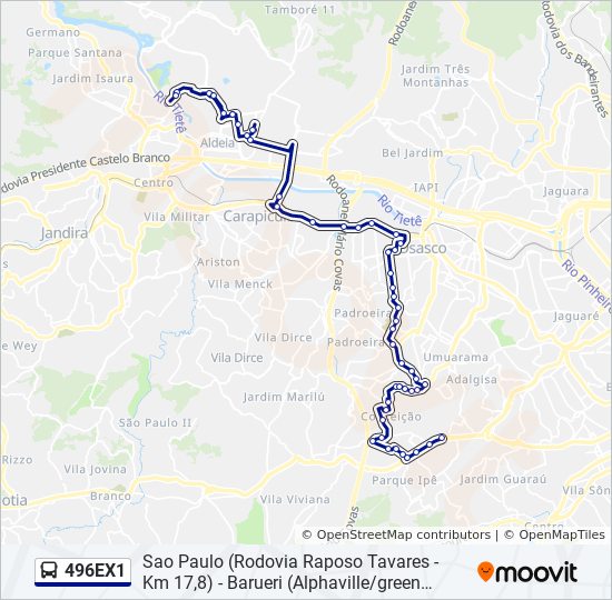 Mapa da linha 496EX1 de ônibus