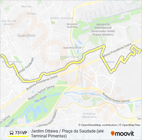 Mapa da linha 731VP de ônibus