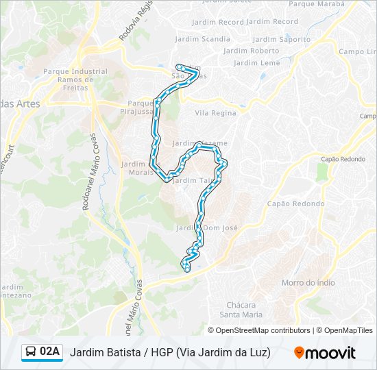 Mapa da linha 02A de ônibus