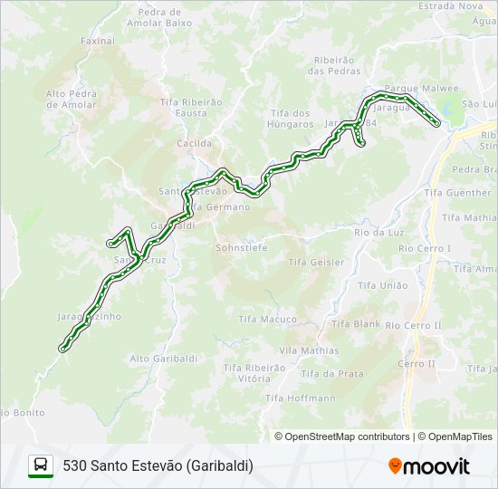 Mapa da linha 530 SANTO ESTEVÃO (GARIBALDI) de ônibus
