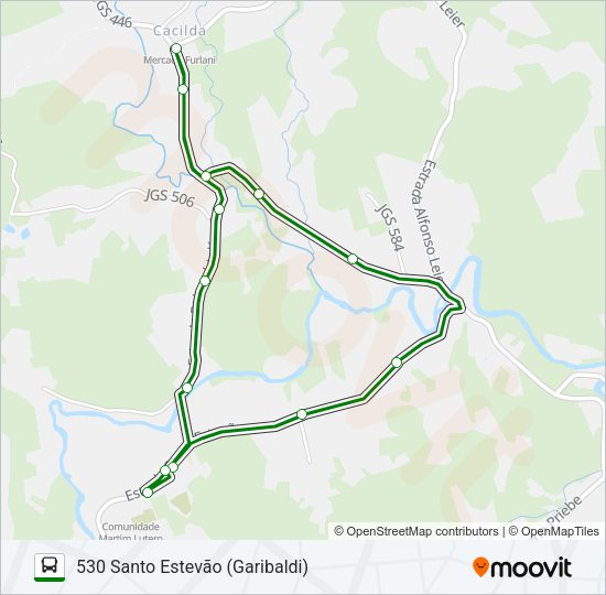 Mapa da linha 530 SANTO ESTEVÃO (GARIBALDI) de ônibus