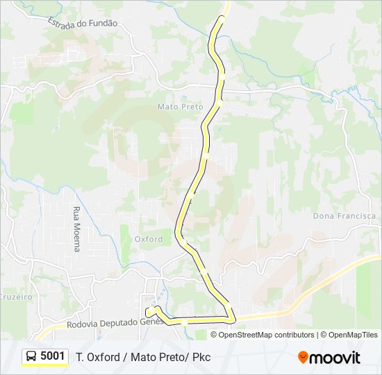 Mapa da linha 5001 de ônibus