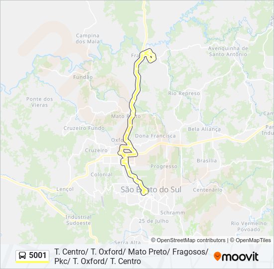 Mapa da linha 5001 de ônibus