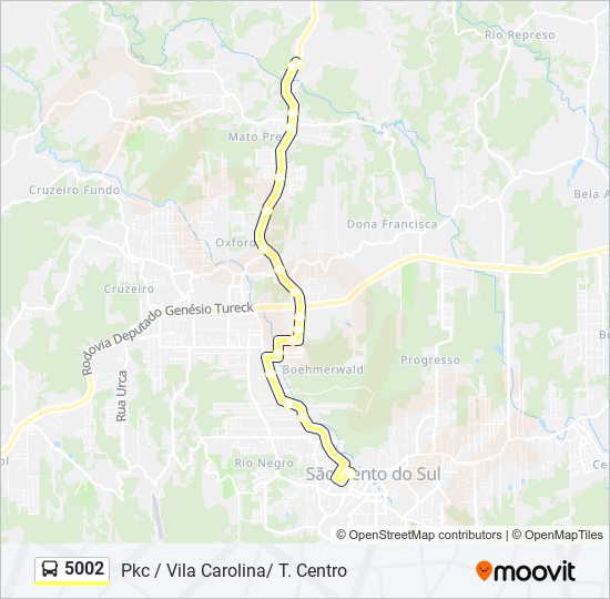 Mapa da linha 5002 de ônibus