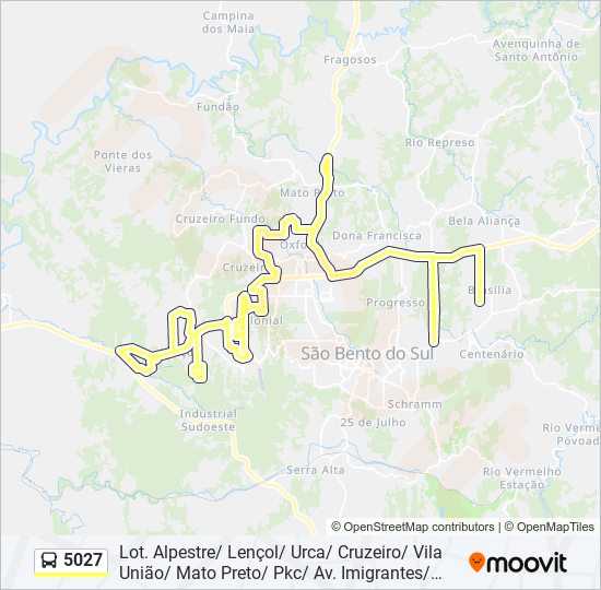 Mapa da linha 5027 de ônibus